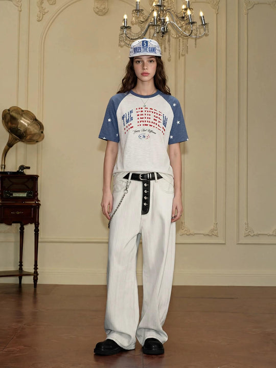 YADcrew American Star Print Raglan Color Block Tee | Face 3 Face