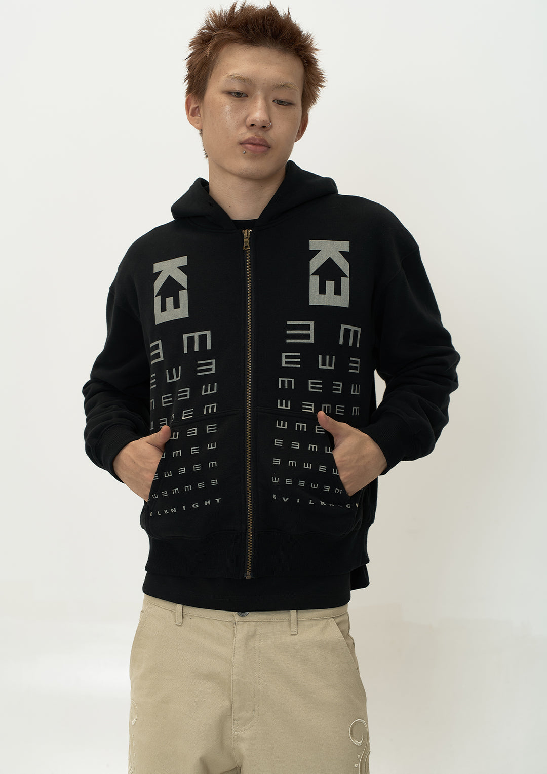 EVILKNIGHT(EK) Eye Chart Logo Print Zip Up Hoodie | Face 3 Face