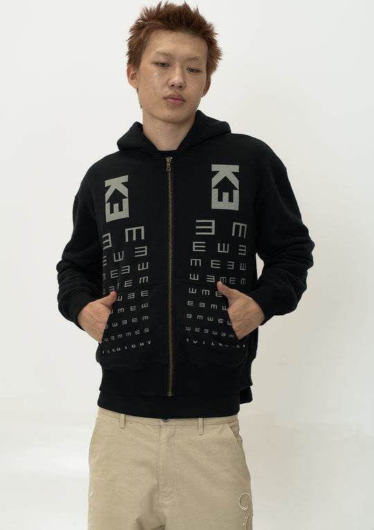 EVILKNIGHT(EK) Eye Chart Logo Print Zip Up Hoodie | Face 3 Face