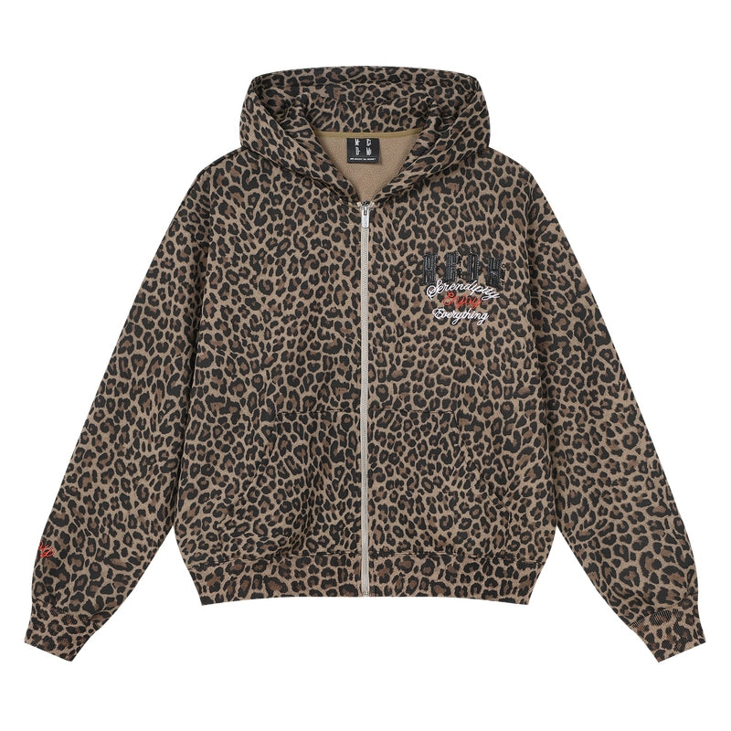 MEDM Embroidered Leopard Zip Up Hooded Jacket | Face 3 Face