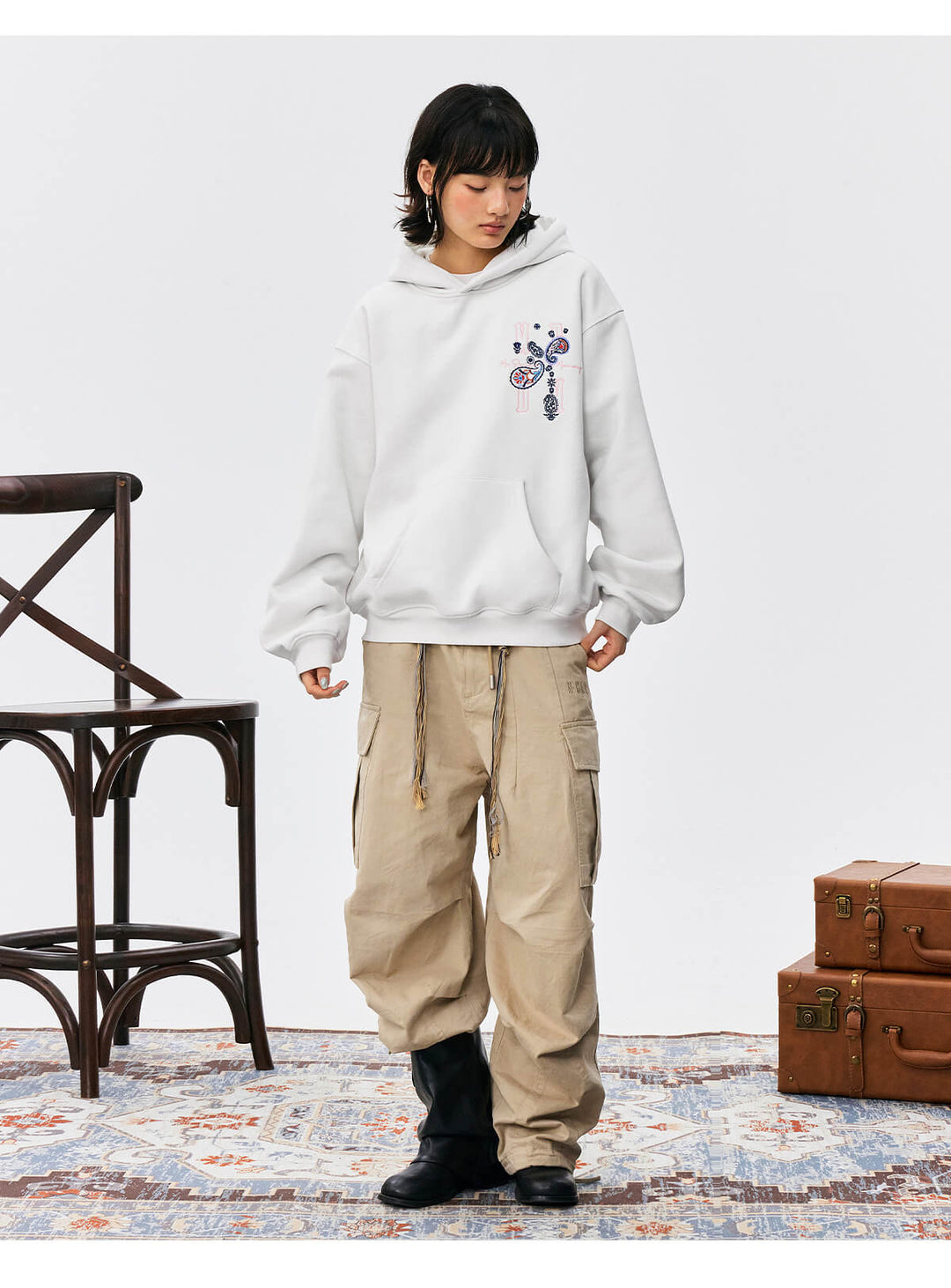 MEDM Ethnic Paisley Flower Embroidered Hoodie | Face 3 Face