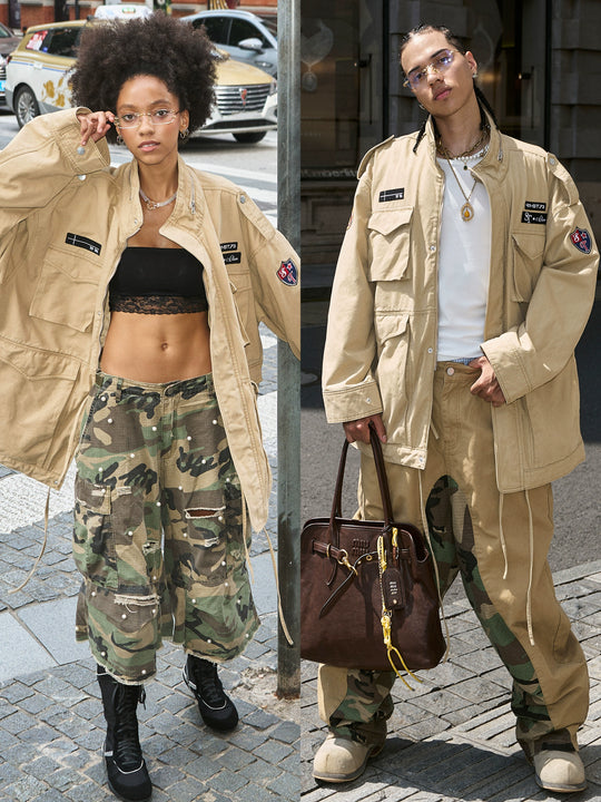 STEEPC Khaki Patch Embroidery M-65 Field Jacket | Face 3 Face