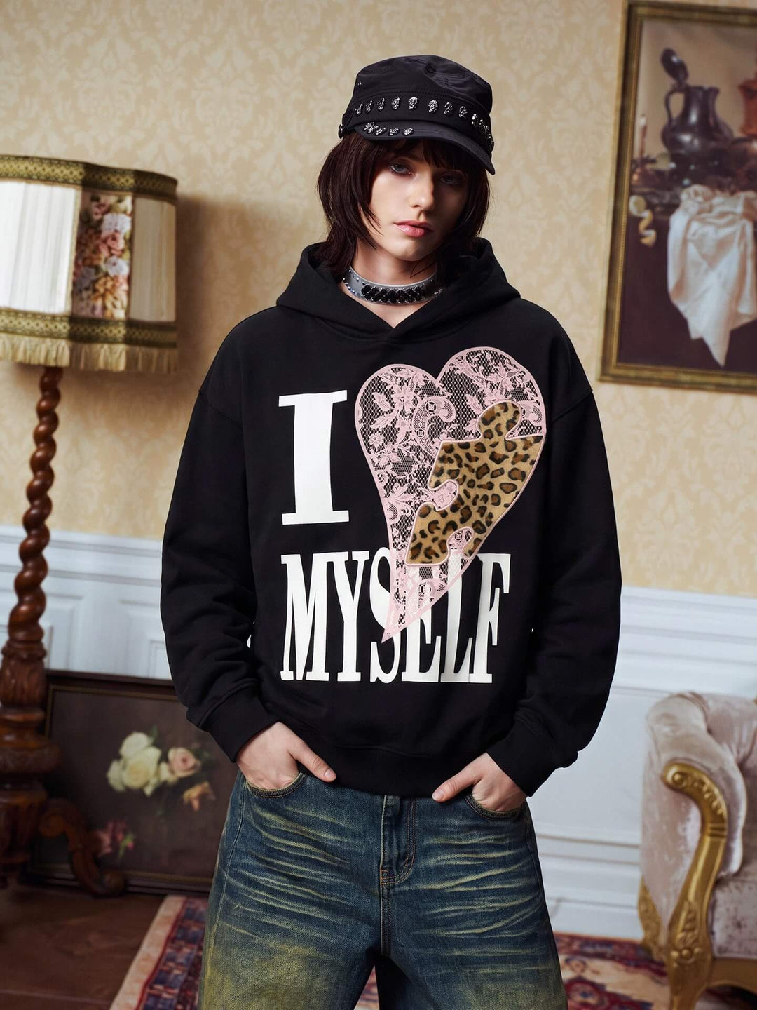 YADcrew Lace Leopard Heart Hoodie | Face 3 Face