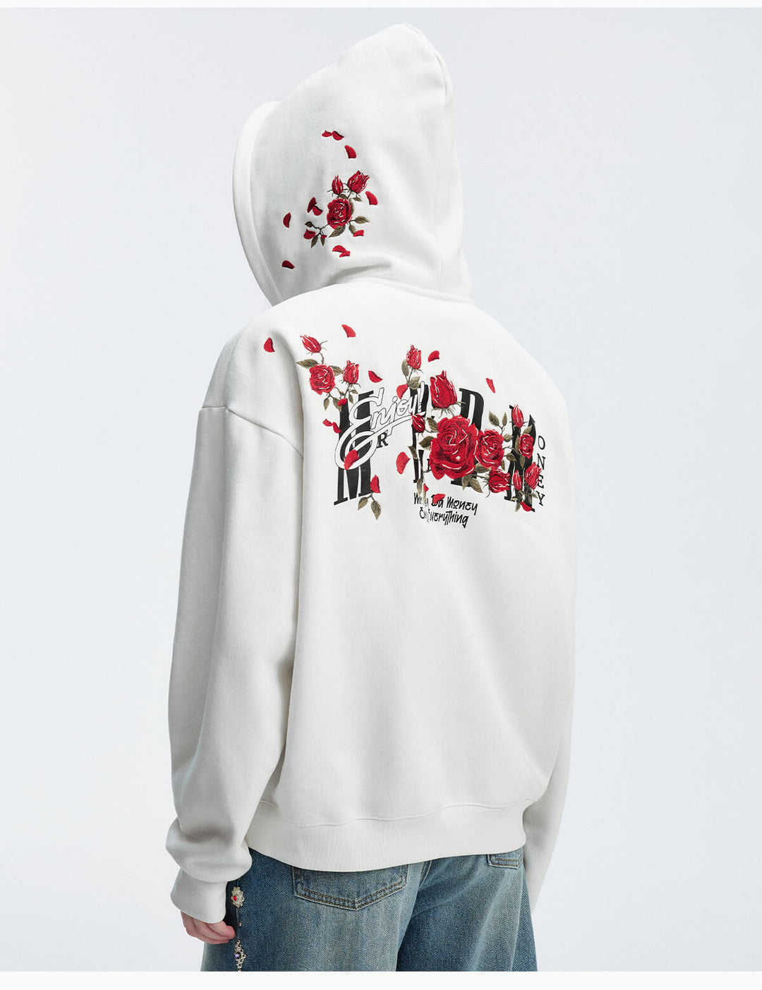 MEDM Rose Embroidered Zip Up Hoodie | Face 3 Face