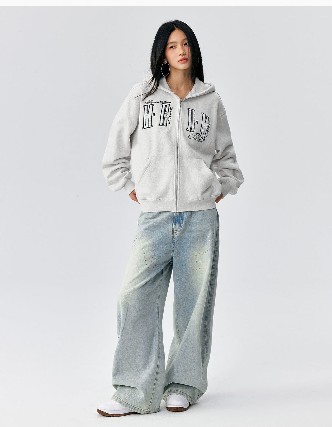 MEDM Pearl Logo Embellished Zip Up Hoodie | Face 3 Face