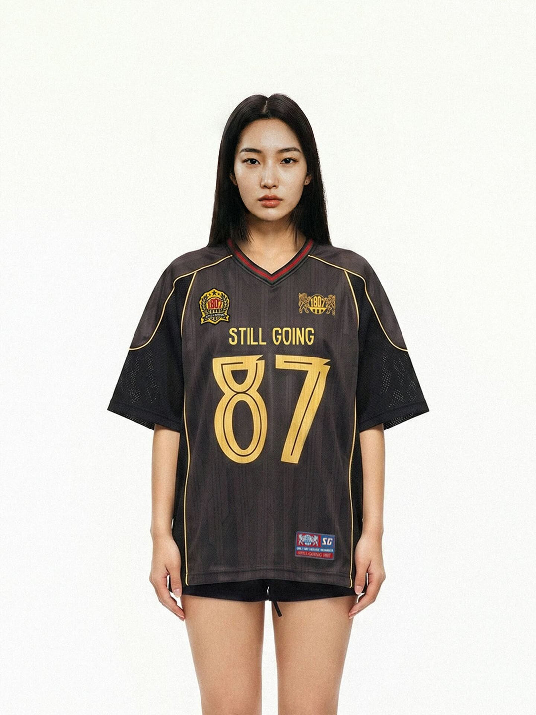 1807 Black Gray Color Block Short Sleeve Soccer Jersey