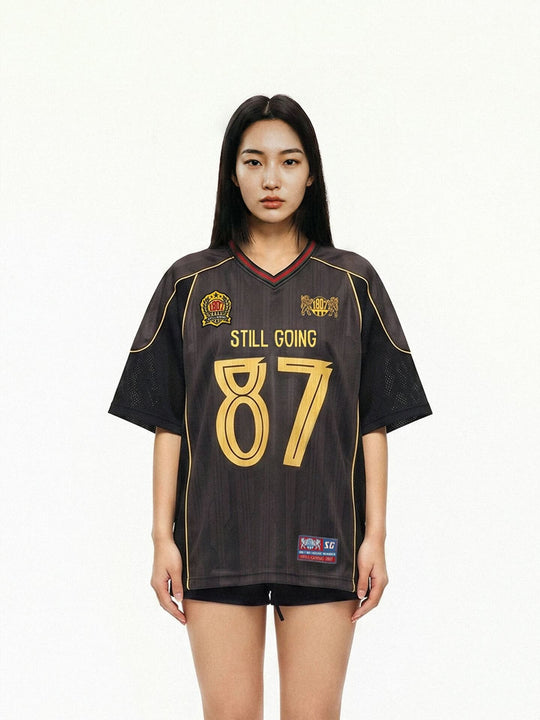 1807 Black Gray Color Block Short Sleeve Soccer Jersey