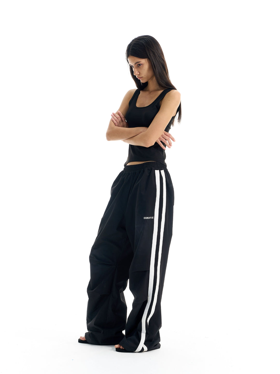 BLIND NO PLAN Striped Pleated Baggy Track Pants | Face 3 Face
