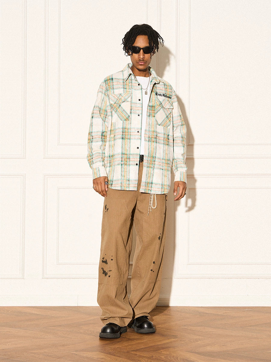 EMPTY REFERENCE Checkered Sandblasted Long Sleeved Shirt