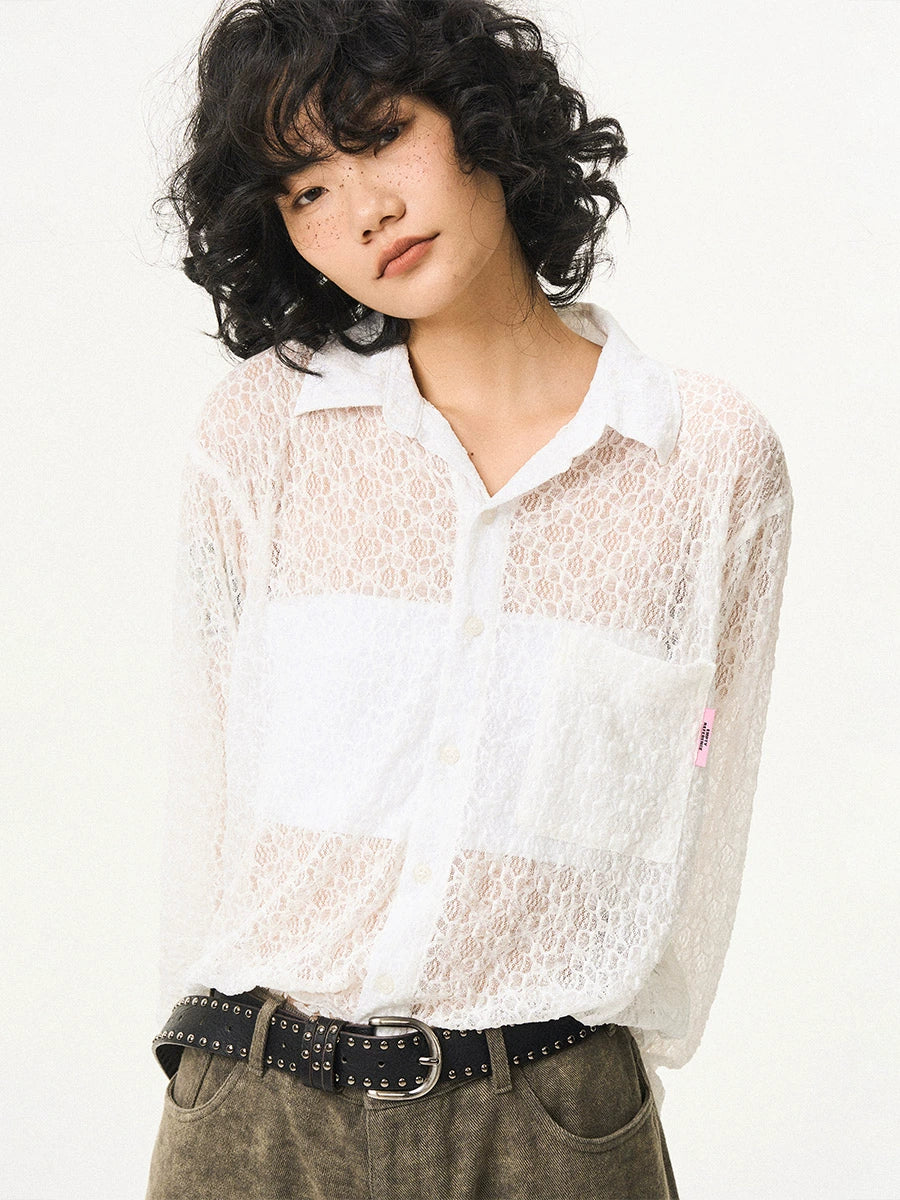 EMPTY REFERENCE Lace Patchwork Long Sleeve Shirt | Face 3 Face