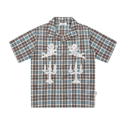 EMPTY REFERENCE Angel and Candlestick Sequin Plaid Short Sleeve Shirt | Face 3 Face