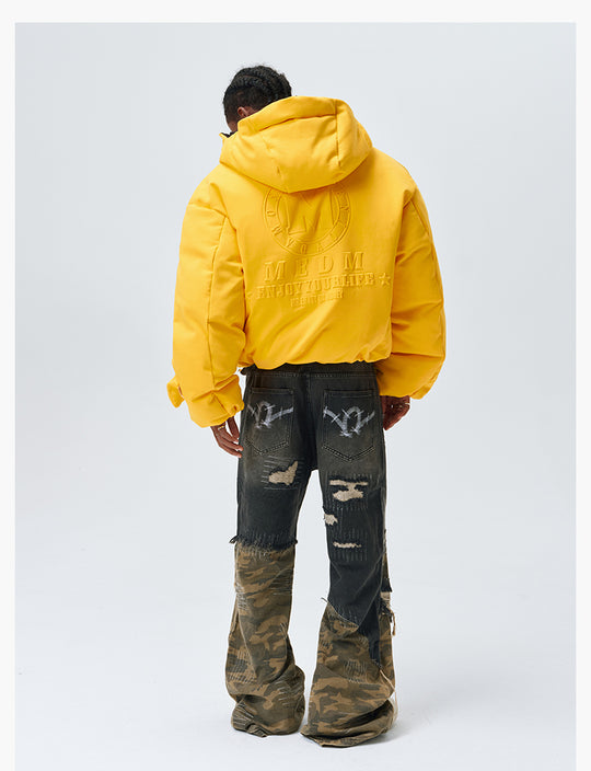 MEDM Embossed Logo Hooded Down Jacket | Face 3 Face