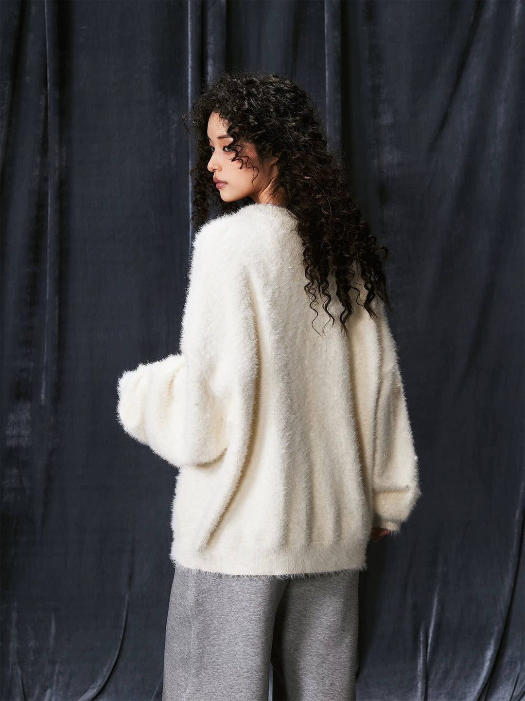 1807 ROLLTHEDICE Pearl Embellished Faux Mink Fur Knit Sweater | Face 3 Face