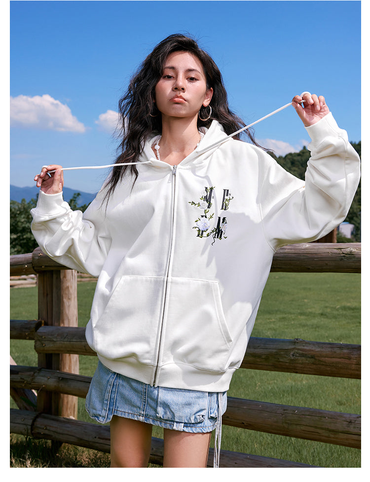 MEDM Flower Logo Embroidered Zip-Up Hoodie | Face 3 Face