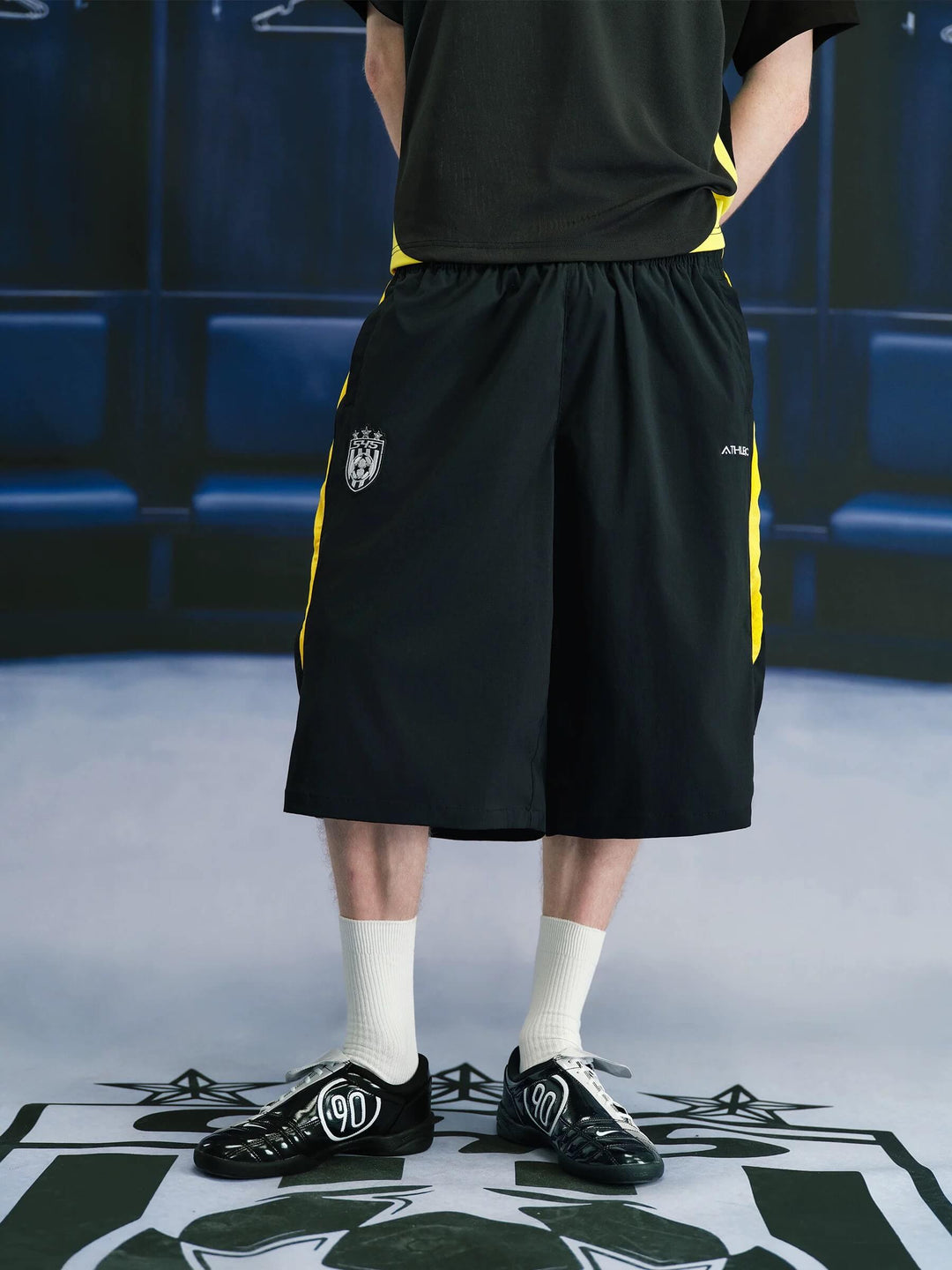 S45 Yellow Color Block Nylon Soccer Shorts | Face 3 Face