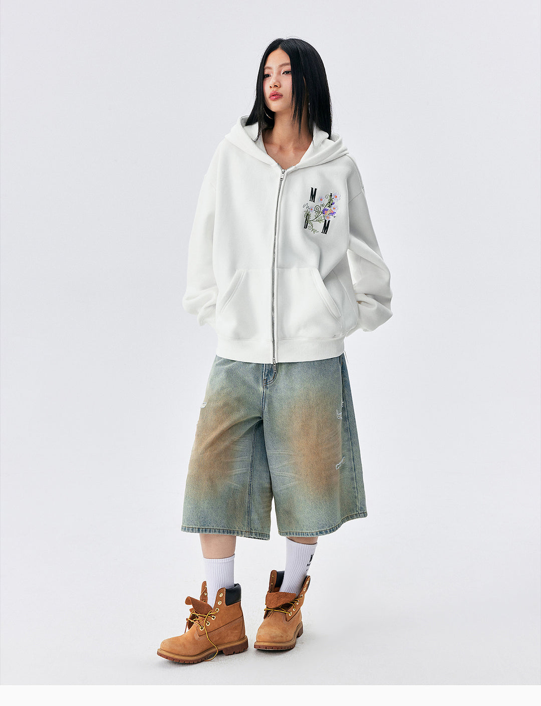 MEDM Floral Logo Embroidered Zip Up Hoodie | Face 3 Face