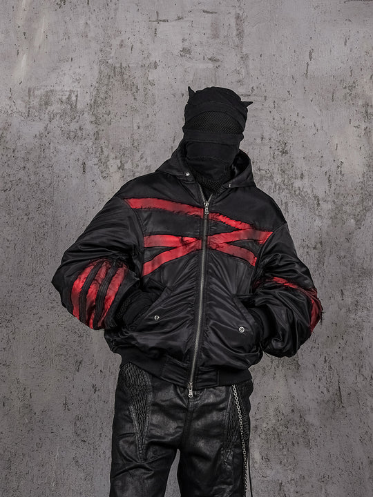 UNDERWATER Red Bandage Deconstructed Dirty Dyed MA-1 Bomber Jacket | Face 3 Face