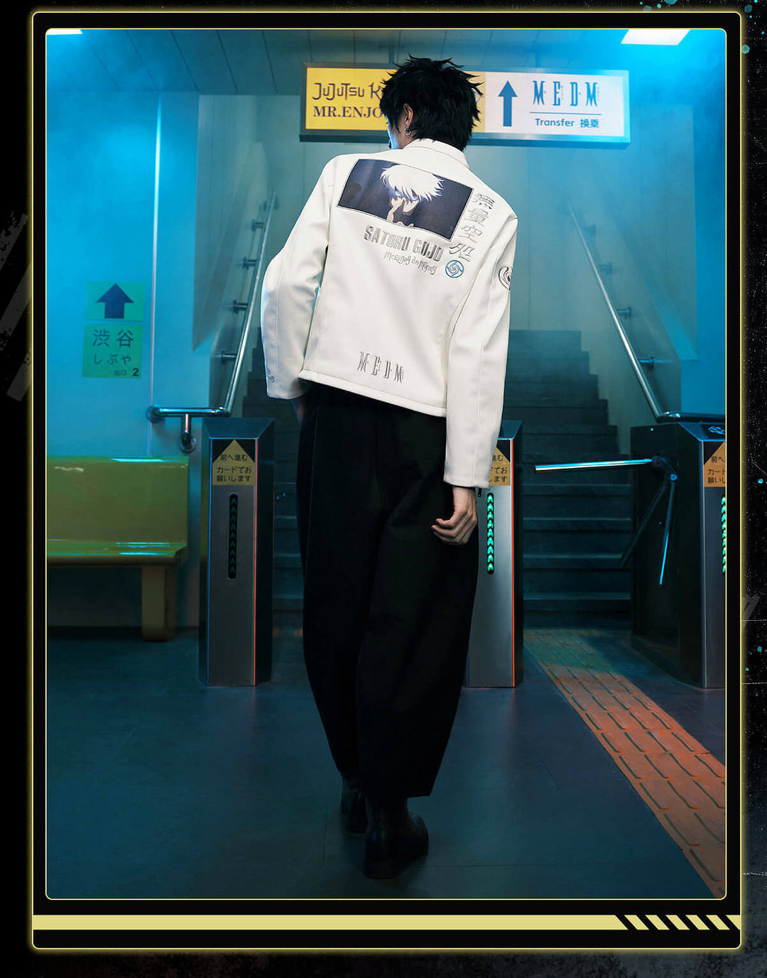 MEDM × Jujutsu Kaisen Satoru Gojo Print Patch PU Leather Jacket | Face 3 Face