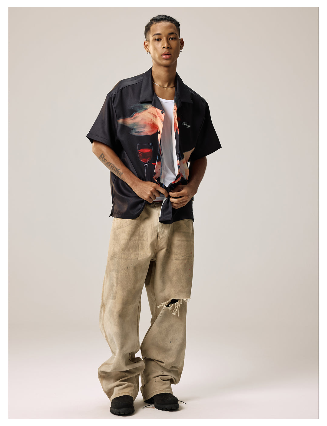 Remedy Finger and Wine Glass Full Print Short Sleeve Cuban Shirt | Face 3 Face