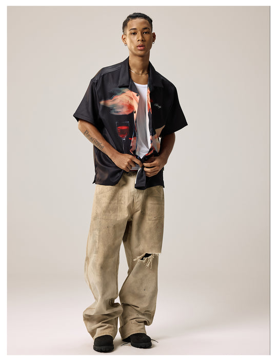 Remedy Finger and Wine Glass Full Print Short Sleeve Cuban Shirt | Face 3 Face