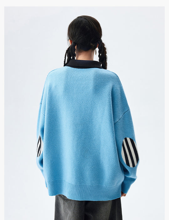 MEDM Patchwork Striped Elbow Knit Sweater | Face 3 Face