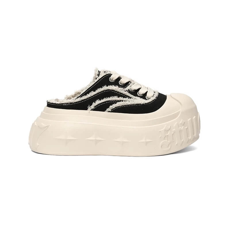 1807 INF-008 Gothic Lace Up Canvas Chunky Half Sneakers | Face 3 Face