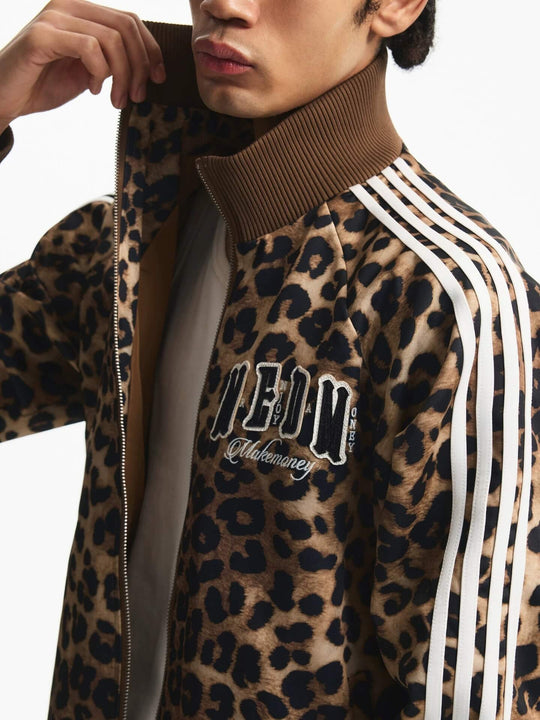 MEDM Leopard Print Stripe Sleeve Track Jacket | Face 3 Face