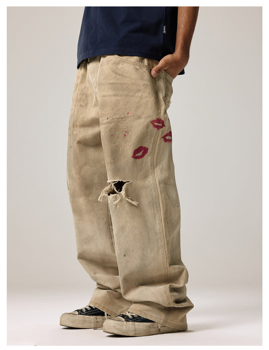Remedy Kiss Mark Distressed Hole Work Painter Pants | Face 3 Face