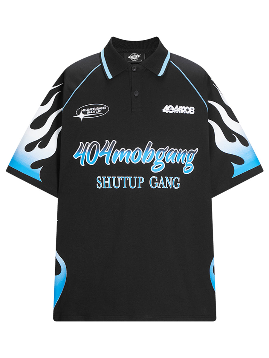 404MOB Flame Printed Lapel Soccer Jersey Polo | Face 3 Face