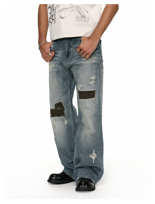 ANTIDOTE Washed Patched Jeans | Face 3 Face