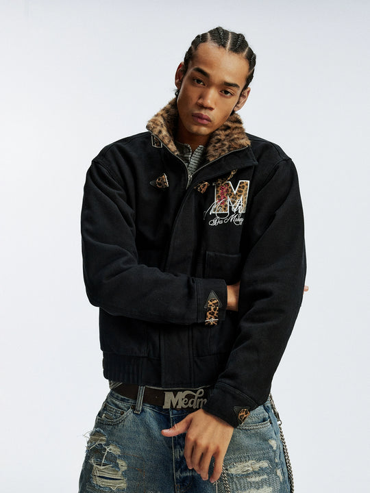 MEDM Leopard Collar Belted Work Jacket | Face 3 Face