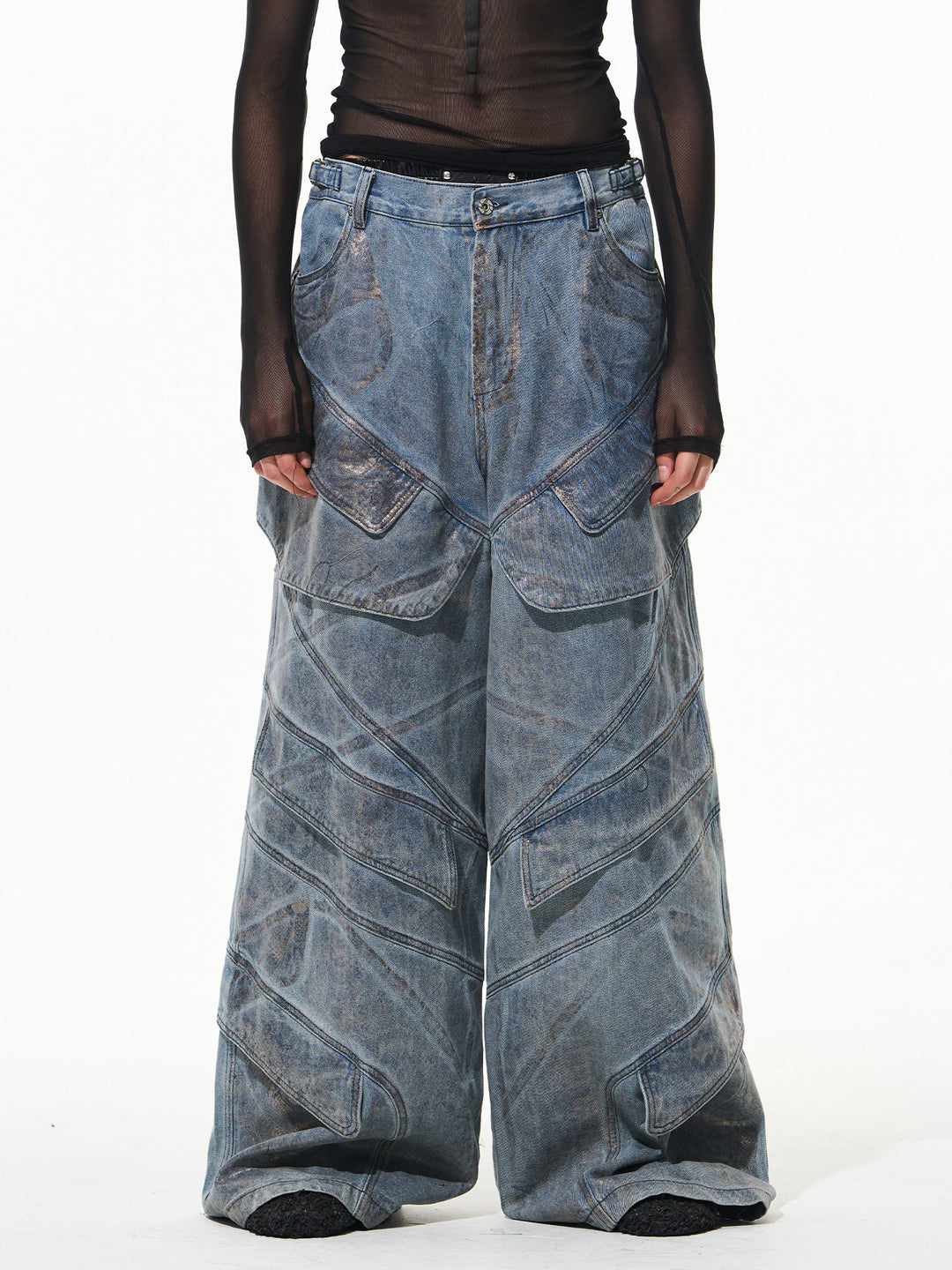 BLIND NO PLAN Snake-Print Patchwork Baggy Jeans | Face 3 Face