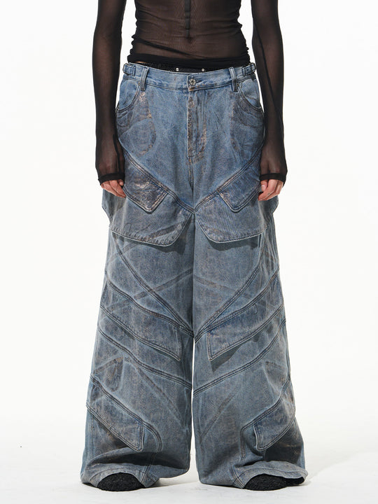 BLIND NO PLAN Snake-Print Patchwork Baggy Jeans | Face 3 Face
