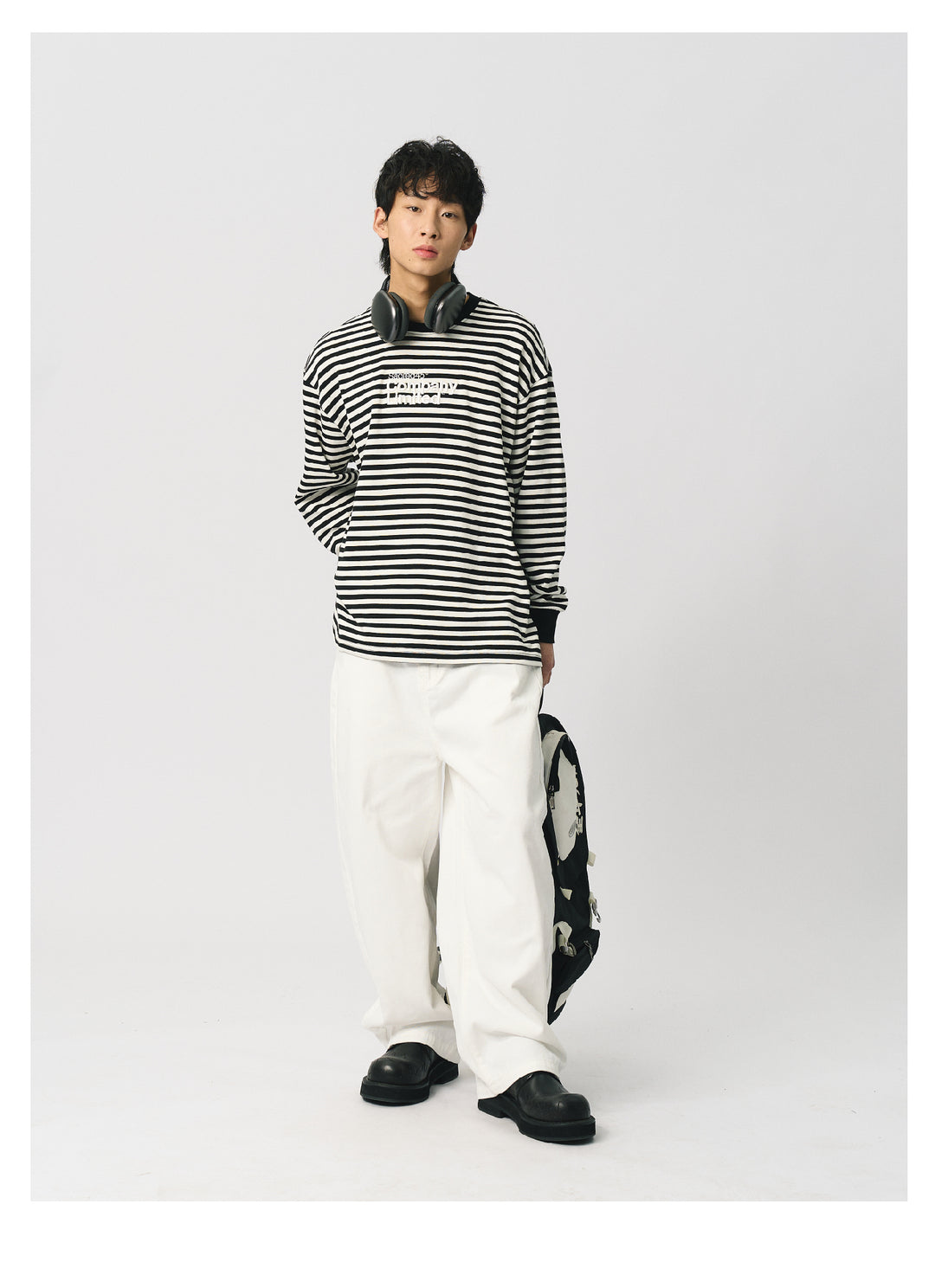 S45 Striped Embroidery Long-Sleeve Tee | Face 3 Face