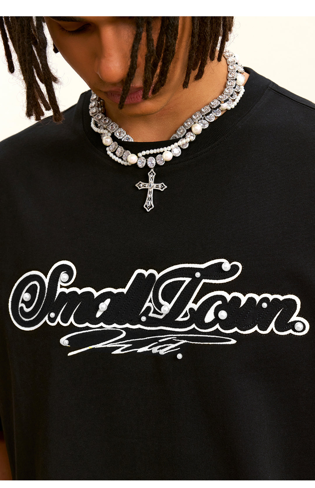 Small Town Kid Pearl Layered Embroidery Tee | Face 3 Face