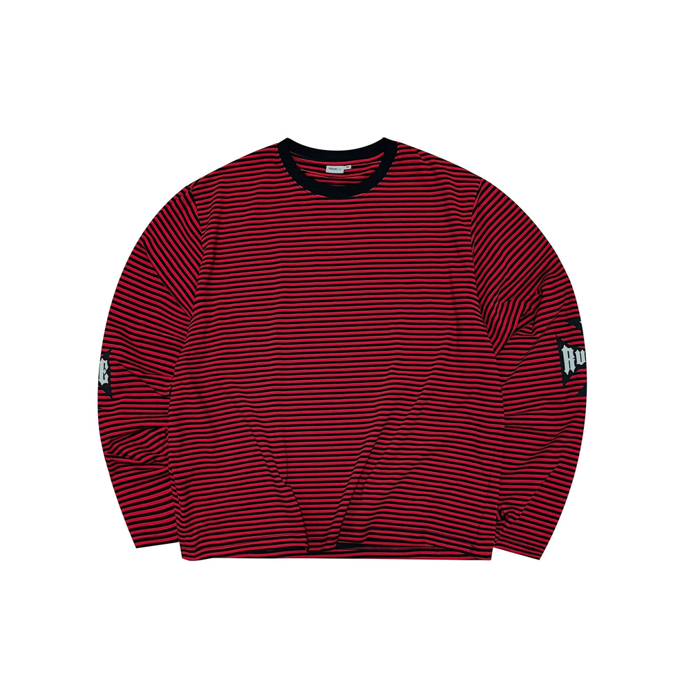 RUSURE Striped Cross Logo Print Long Sleeve Tee | Face 3 Face