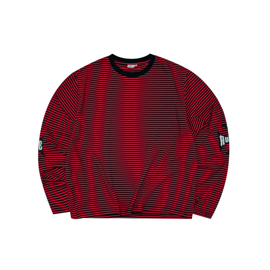 RUSURE Striped Cross Logo Print Long Sleeve Tee | Face 3 Face