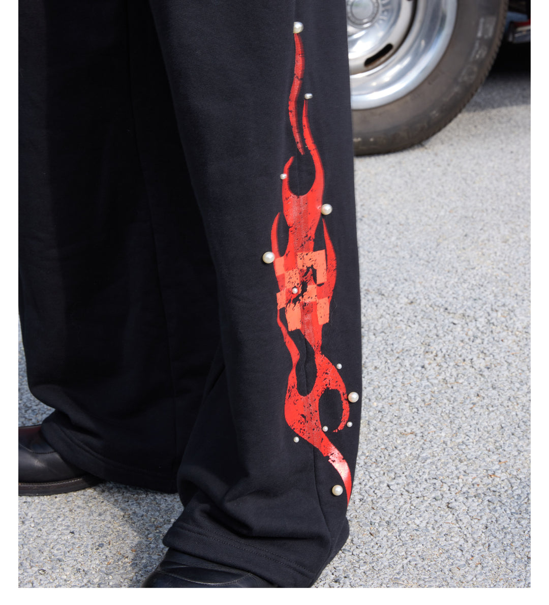 S45 Flame Print Pearl Baggy Sweatpants | Face 3 Face