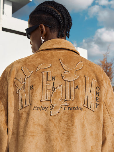 MEDM Patch Embroidered Dove Suede Jacket | Face 3 Face