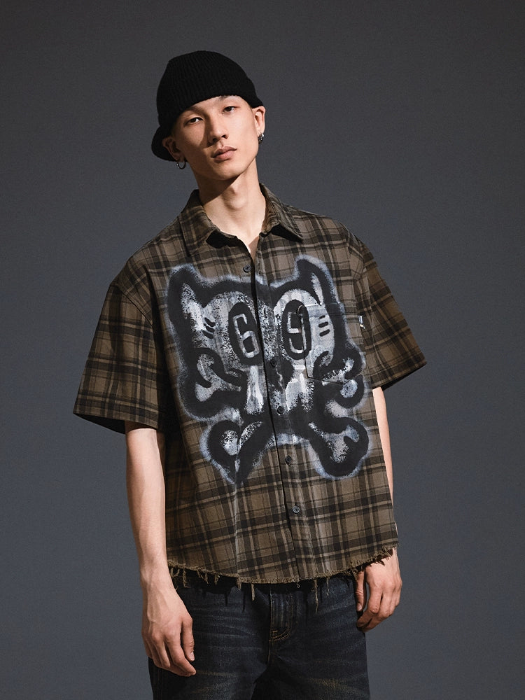 Remedy Skull Print Plaid Short Sleeve Shirt | Face 3 Face