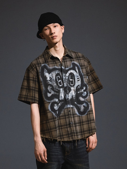 Remedy Skull Print Plaid Short Sleeve Shirt | Face 3 Face