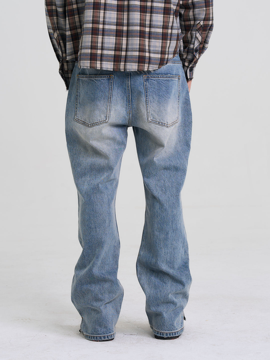 EVILKNIGHT(EK) Washed Checkered Patch Distressed Jeans | Face 3 Face