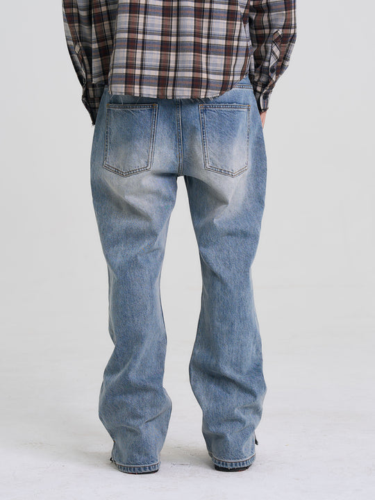 EVILKNIGHT(EK) Washed Checkered Patch Distressed Jeans | Face 3 Face