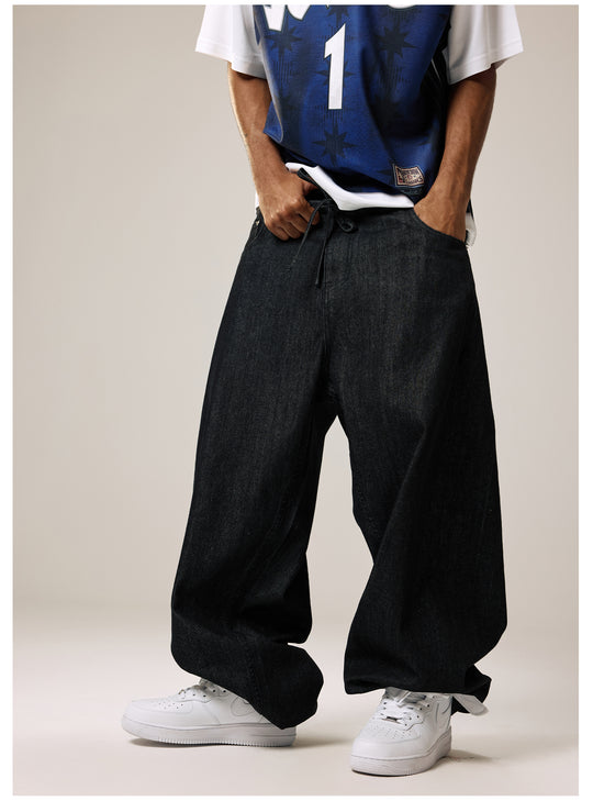 Remedy Waist Button Black Baggy Jeans | Face 3 Face