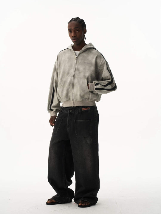 EXITMODE BY BLIND NO PLAN Vintage Check Washed Oversized Zip Up Hoodie | Face 3 Face