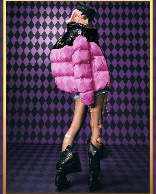 MEDM × JOJO Color Block Diamond Plaid Down Jacket | Face 3 Face