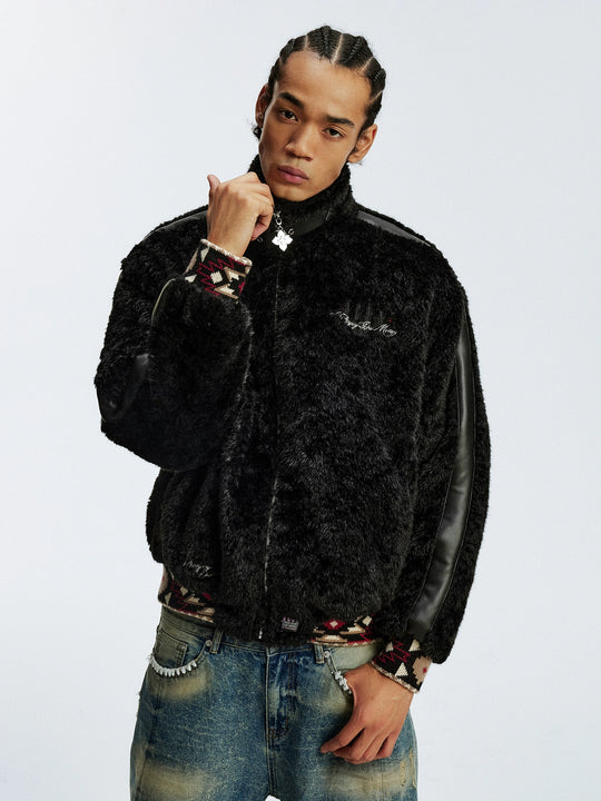 MEDM Ethnic Trim Belted Sherpa Jacket | Face 3 Face