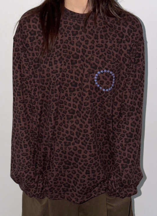 LIBERAFIT Vintage Camo Leopard Waffle Star Embroidered Long Sleeve Tee | Face 3 Face