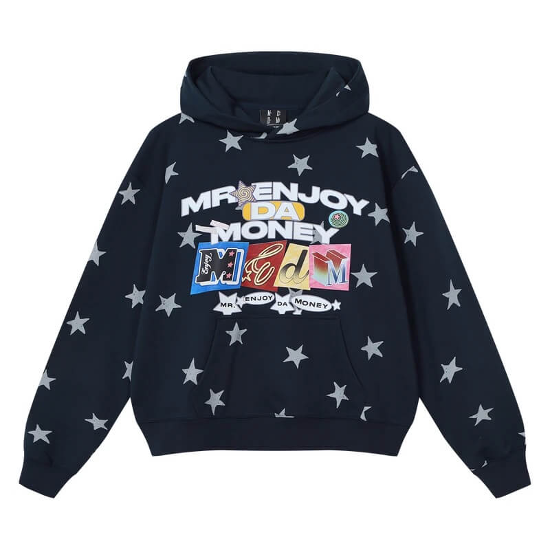 MEDM All Over Star and Graphic Logo Print Hoodie | Face 3 Face