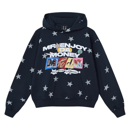 MEDM All Over Star and Graphic Logo Print Hoodie | Face 3 Face